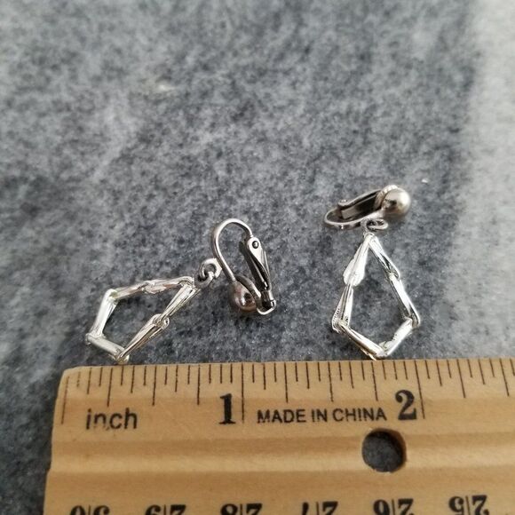 Vintage Silver Tone Dangle Clip On Earrings, Simple Minimal Design, Estate - Picture 3 of 4